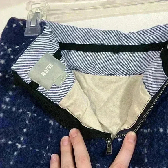 Anthropologie Maeve Women's wool Skirt Blue White Plaid Wool size 6 preowned - Picture 6 of 6